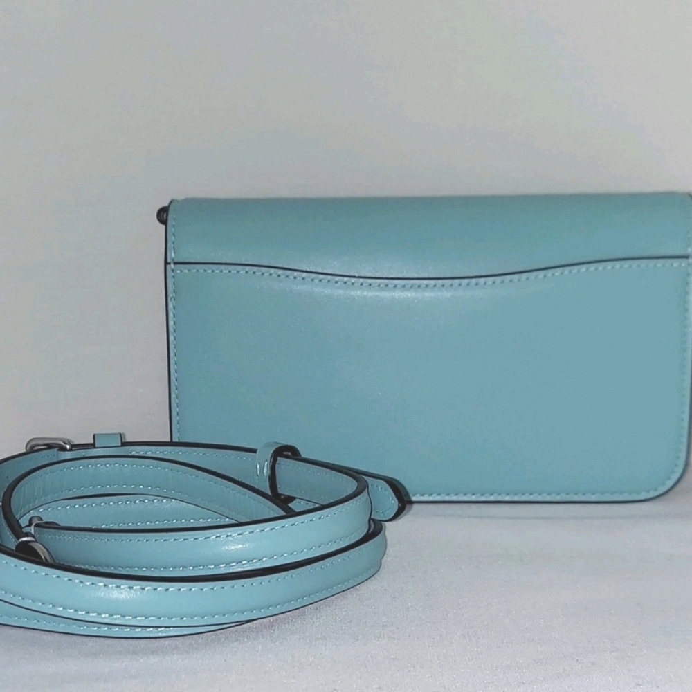 Coach Toni Smooth Leather Crossbody Shoulder Clutch Blue Silver Hardware CT778 - Picture 3 of 15